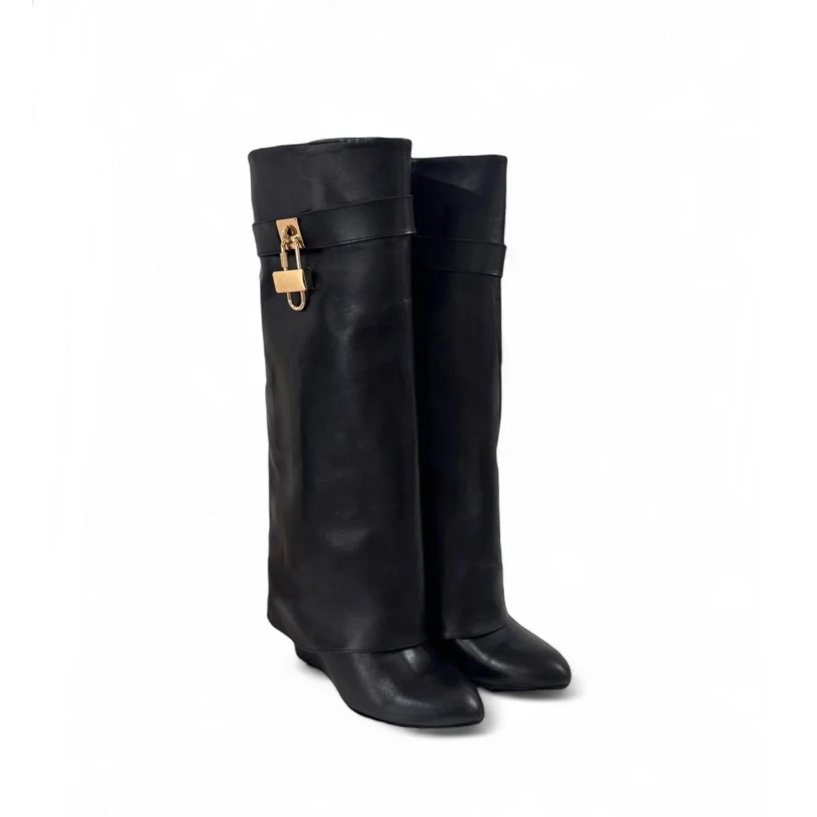 Stivale in pelle con piegone e charm oro - Lisa Ferrari