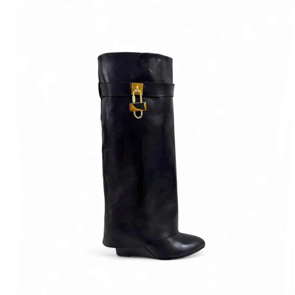 Stivale in pelle con piegone e charm oro - Lisa Ferrari